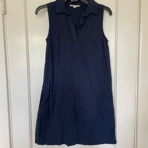 Navy Textured V-neck Collared Sleeveless Dress